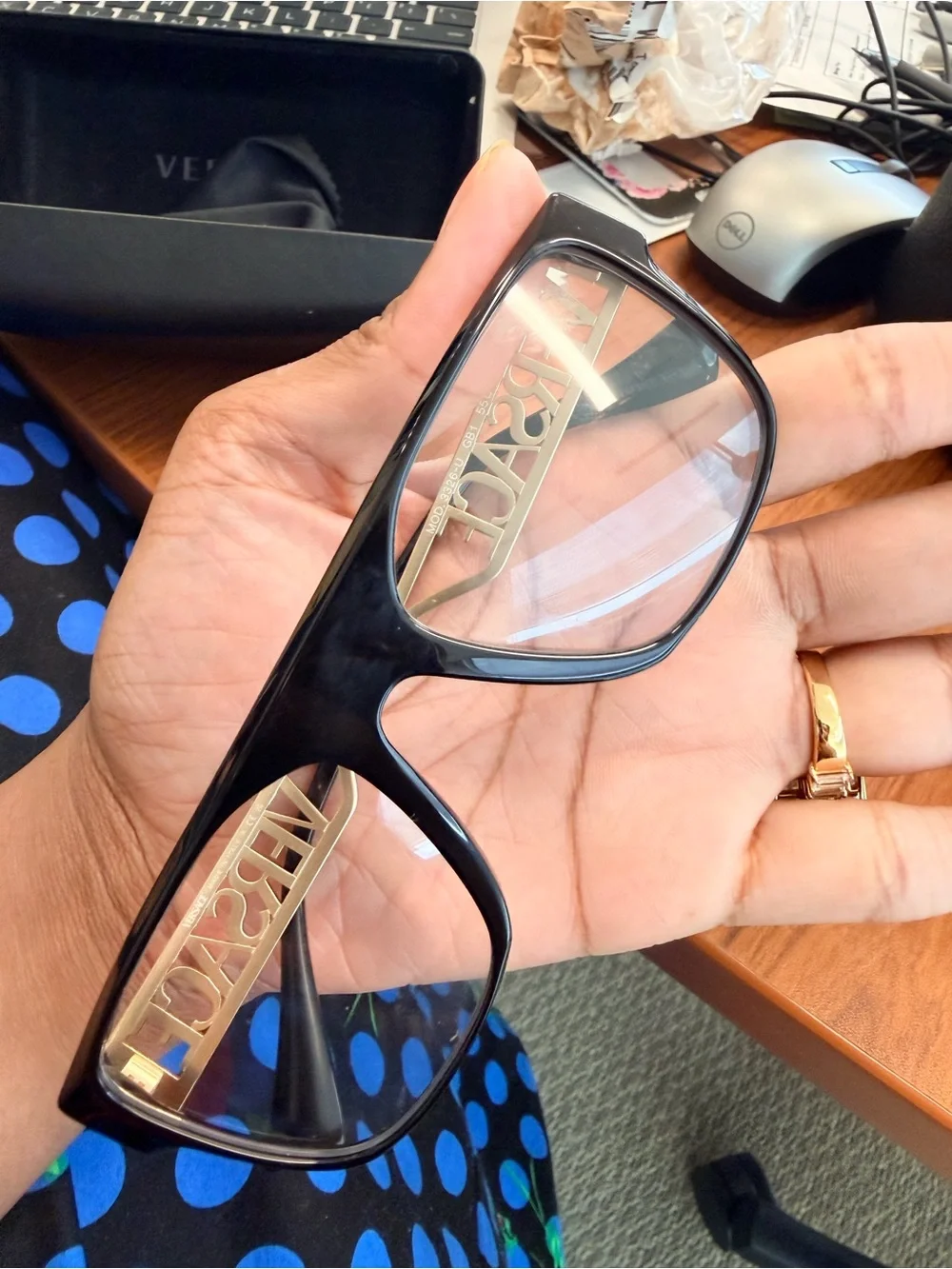 Versace Black Frames with Gold Temple Accents